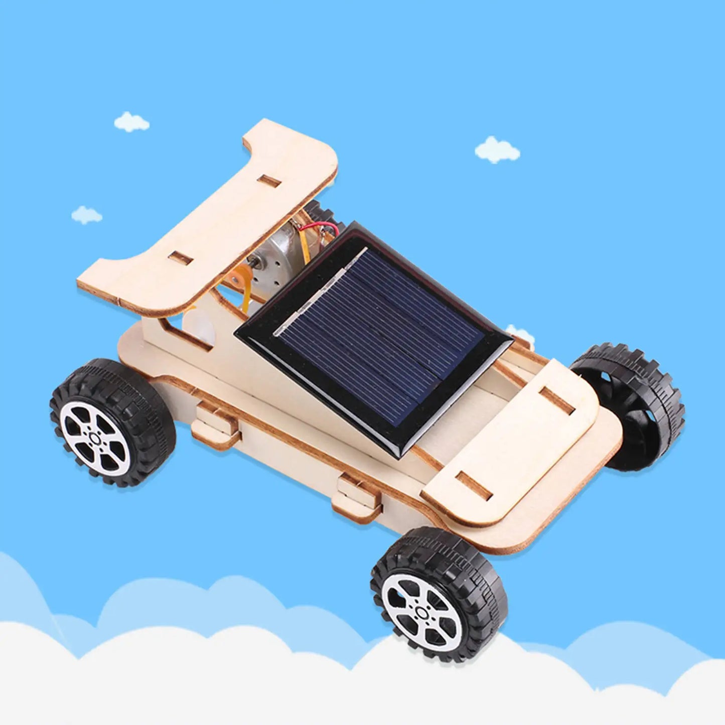 DIY Wooden Solar Car Science Experiment Model Building Projects Kit Moveable Solar Power RC Car Learning Toy for Children